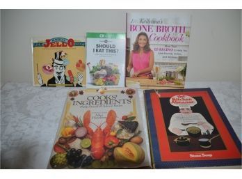(#217) Vintage Cookbooks (bone Broth, Jello, Kitchen Almanac, Cooks Ingredients, Should I Eat This? (5)
