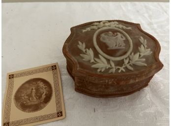 (#116) Vintage Genuine Incolay Brown Stone Cameo Top Detail Jewelry Trinket  Box