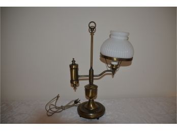 (#61) Vintage Brass And Milk Glass Shade Desk Lamp 18.5'H