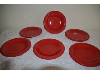 (#169) Hand Painted And Crafted By Espana Set Of 6 Red Ceramic Plates