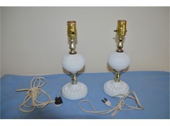 (#126) Pair Of Milk Glass Table Lamps 11.5'H
