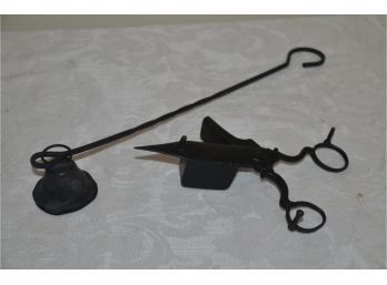(#4) Antique Iron Candle Wick Scissor With Snuffer Box And Snuffer