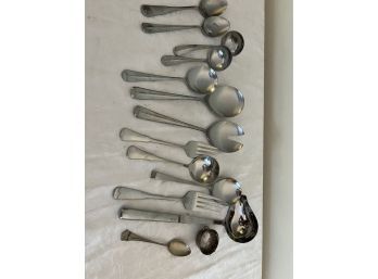 (#37) Assorted Of Stainless Steel Serving Pieces (ladles, Serving Forks And Spoons)