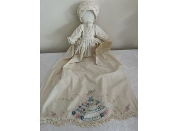 (#198) 29' Inch American Heirloom Doll Memory Doll Cross Stitch Detail Bottom Of Dress