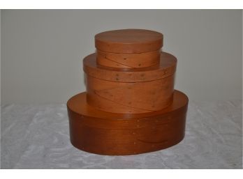 (#23) Oval Wooden Stackable Boxes By Connecticut Yankee Bainbridge Island, WA