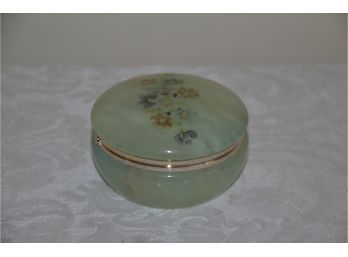 (#115) Jade Green Flower Design Trinket 3' Round Box
