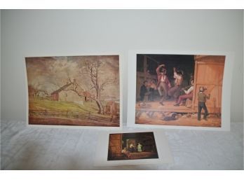 (#75) Prints (3) Dancing On Barn Floor 8x5, Dane Of The Haymakers 12x9.5, Long Island Farmhouses 12x9.5