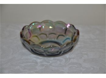 (#101) Vintage Smoke Grey Iridescent Carnival Federal Thumbprint Candy Nut Glass Bowl Dish 5'