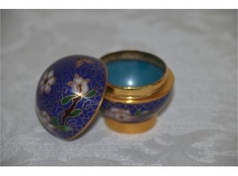(#103) Vintage Japanese Blue Enamel Cloisonne Round Trinket Box