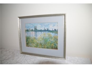 (#71) Claude Monet Flowers On The Banks Silver Frame 15.5x13