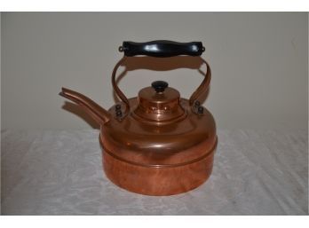 (#20) Vintage Copper Tea Pot / Kettle With Wood Handle Made In England