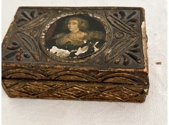(#112) Antique Wooden Box (slight Chipping)