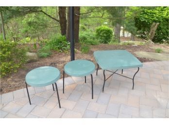 Vintage Fiberglass Patio Side Accent Tables (2 Round 16' And 1 Square 23')