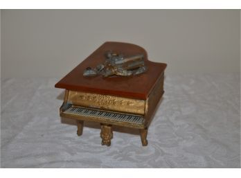 (#27) Vintage Piano Music Trinket Cigarette Box With Bakelite Cover And Gold Tone Metal Base - Works