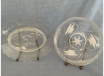 (#138) Glass BiCentennial Plate By Avon And Glass Serving Platter
