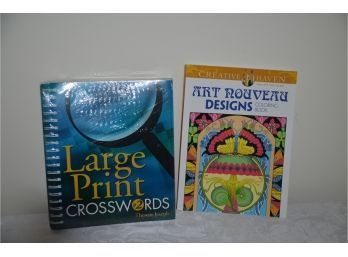 (#220) Large Print Crosswords And Art Nouveau Design Adult Coloring Books