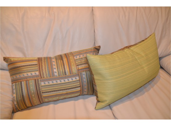 High Quality 2 Decorative Throw Pillows Goose Down Insert Pillow Zippered 21x12 Brown / Gold / Turquoise