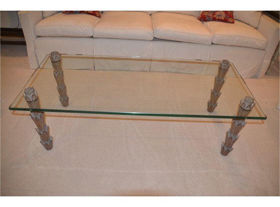 Vintage Glass Coffee Table Hand Carved Wood Legs (legs Can Be Unscrewed)