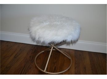Modern Round Vanity / Foot Stool Faux White Fur Seat 18'H