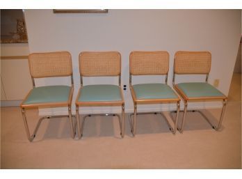 MCM Breuer Gordon International Chairs 4 Cain Back Turquoise Leather Seats Chrome Base Legs - MINT