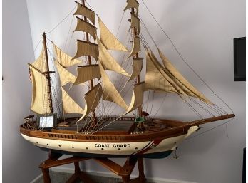 One-Of-Kind Floor Standing Model Coast Guard Ship Origin As Segelschulschiff Horst Wessel With Table Stand