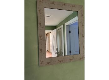 (#28) Rustic Gray Wood Framed Beveled Mirror 29x35