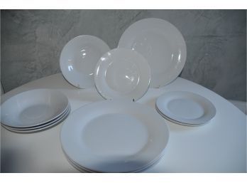 (#75) Gibson White Porcelain Dinnerware Set Serve Of 4 Dinner, 4 Soup, 3 Cake Plates