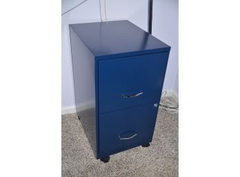(#20) Metal File 2 Draw Blue Cabinet With Lock