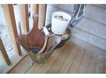 (#69) Vintage Metal Brass Fireplace Pail And Planters