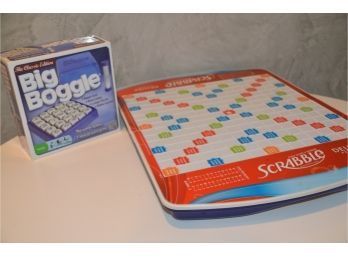 (#109) Deluxe Edition Travel Scrabble (board Rotates With Storage) And Big Boggle Game - Complete