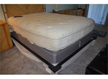 (#36) King Down Queen Mattress And Box Spring With Wood Box Platform Frame