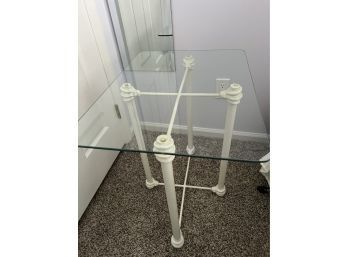 (#13) White Metal Glass Rectangle Top End Side Accent Table