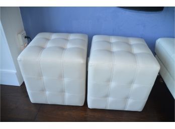 (#2) Leather Ottoman Foot Stool Cubes Pair