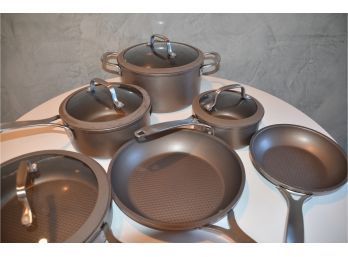 (#83) Pots And Pans Set 'Food Network' With Lids:  3 - 6 Quart, 8' - 10' Frying Pan