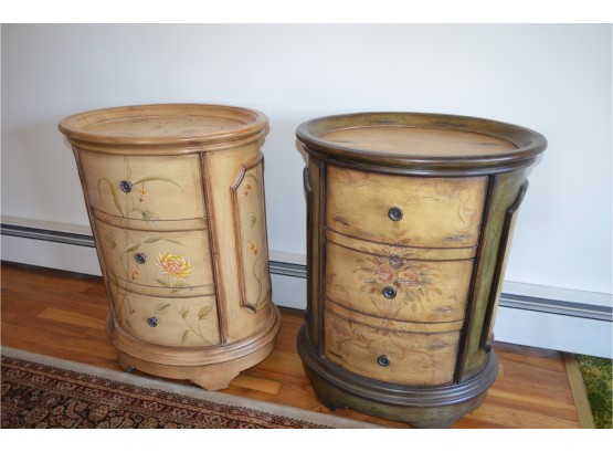 2 Hand-printed Side Accent Tables Excellent