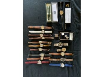 (17) Vintage Watches, Cufflink Set , & Cross Pen.  Watches Are Not Working