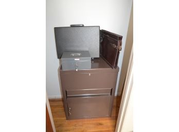 Vintage Metal File And Storage Cabinet With Lock, Briefcases Small Metal Box