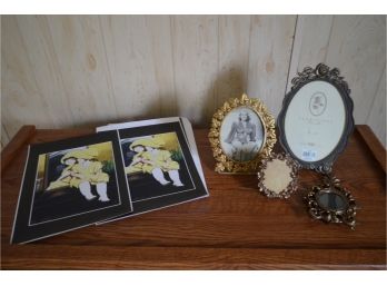 Brass Metal Picture Frames And 2 Pictures