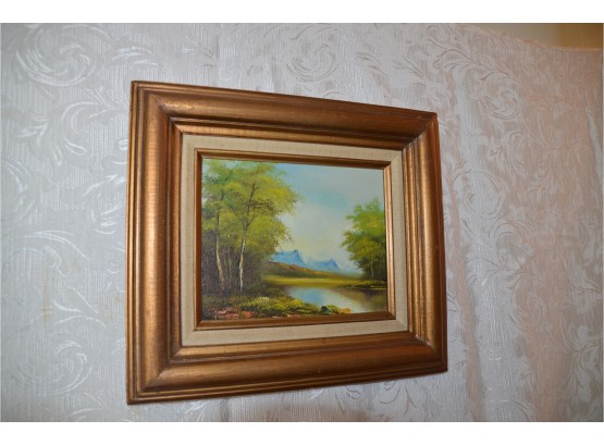 (#75) Framed Early 20th Century Painted Riverside Gold Gilded Wood Frame 16x14