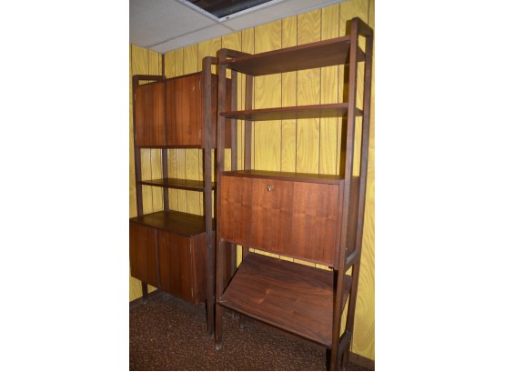 (#11) Mid Century Modern Wall Unit Secretary Desk Bookcase Shelves - Slight Wear