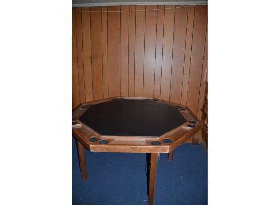 (#2) Kestell Oak Octagon Folding Poker Table With Black Vinyl Upholstery And Table Cover Top 53'