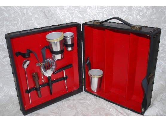 (#201) Vintage Portable Travel Bar/ And Cocktail In Hard Case With Keys Missing Pieces