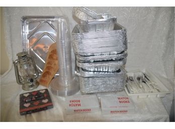 (#170) Lot Of Party Supplies: Baking Tins And Plastic Outdoor Flatware