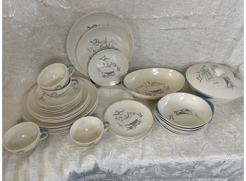 (#135) Vintage Royal Doulton China Set And Serving Pieces Venetian Scene D6449 (see Details) Some Chips