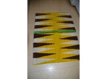 (#95) Vintage Handmade Backgammon Hook Rug Bounded With A Great Story On It's Completion