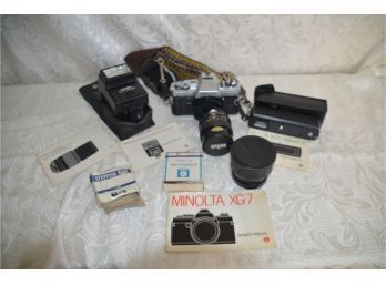 (#184) Minolta SRT201 Camera With Accessories - Flash, Lenses