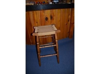 (#10) Kitchen / Counter Rattan Seat Stool 29'H Wood Legs
