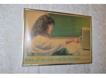 (#81) Framed Poster 'When All Else Fails Read Directions' 19x14