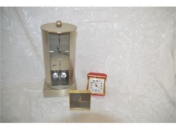 (#130) Brass Swiss Cyma AMIC Bed Side Clock, Travel Alarm Clock, Schatz Mantel Clock