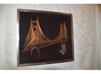 (#62) 1970's Vintage Wire And Nail Art Sculpture Of Brooklyn Bridge 21x19
